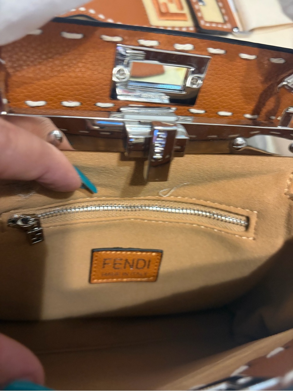 Fashion Tan Leather Peekaboo Crossbody With Cream Mono Canvas Guitar Strap - Picture 9 of 16